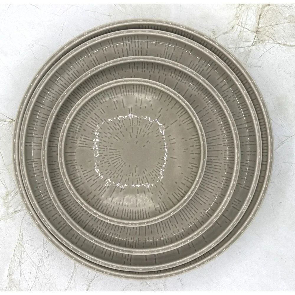 Schönwald Germany 620 Porcelain Plate Set of 4 Radial Pattern Gray‎ Frost Shiro